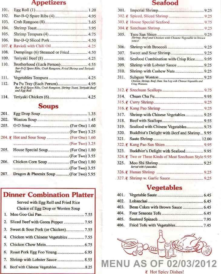 Szechuan shop garden menu