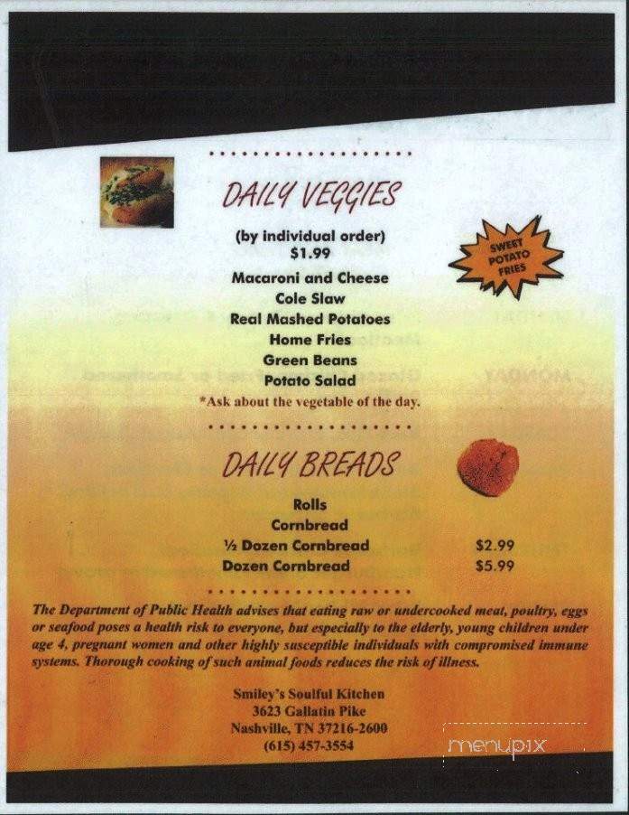 Smiley's Soulful Kitchen - Nashville, TN menu_pic
