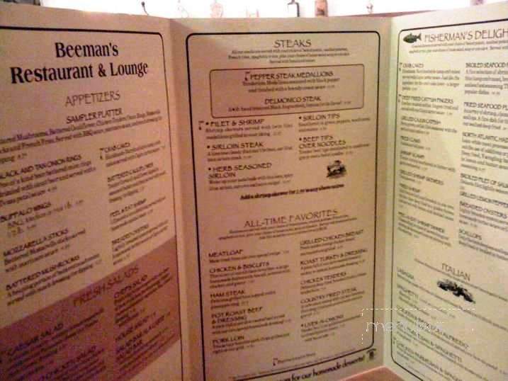 Beeman's Family Restaurant - Sayre, PA menu_pic