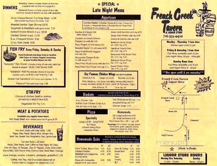 French Creek Tavern & Liquors - Clymer, NY menu_pic