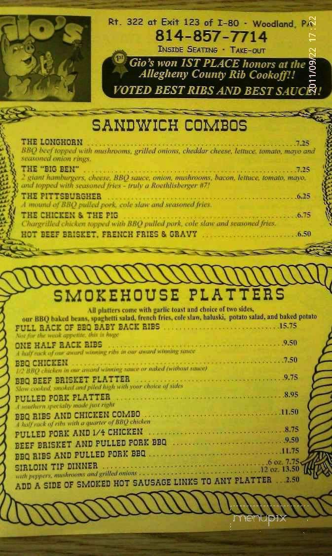 Gio's BBQ - Clearfield, PA menu_pic