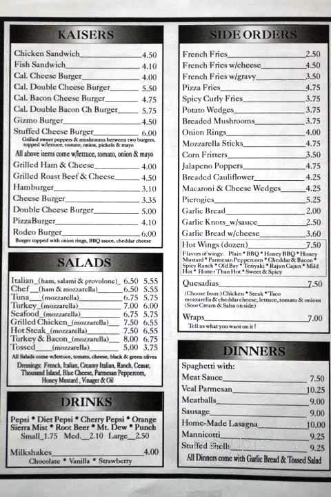 Gubba's - Fredericksburg, PA menu_pic