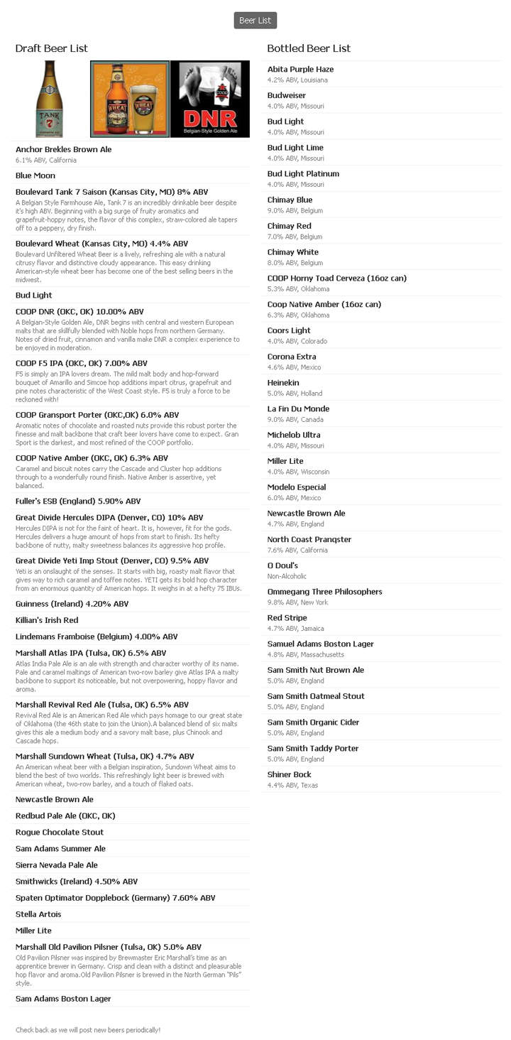 Main Street Tavern - Broken Arrow, OK menu_pic