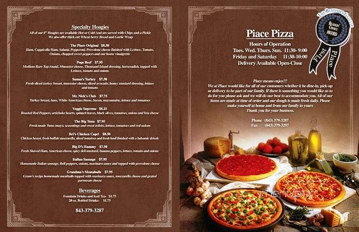 Piace Pizza - Beaufort, SC menu_pic