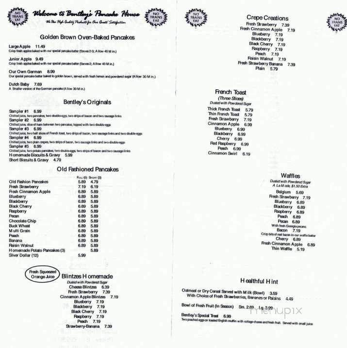 Bentley's Pancake House & Restaurant - Bloomingdale, IL menu_pic