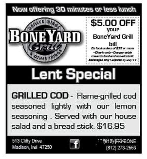 Boneyard Grill - Madison, IN menu_pic