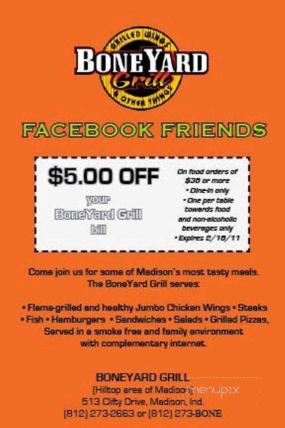 Boneyard Grill - Madison, IN menu_pic
