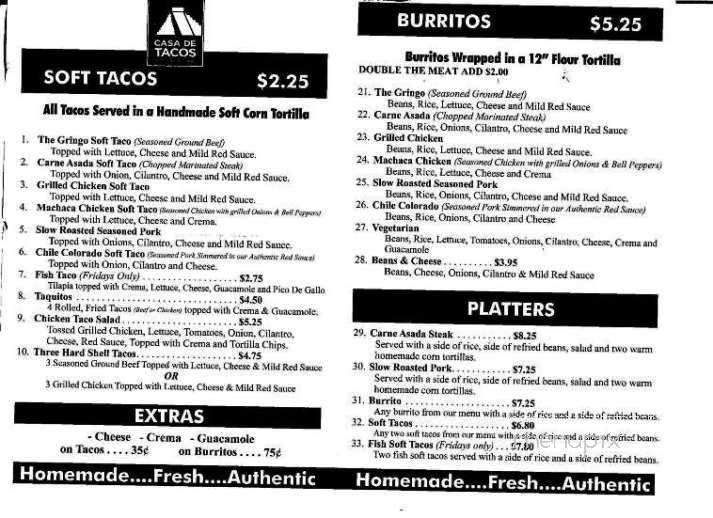 Casa De Tacos - Boardman, OH menu_pic