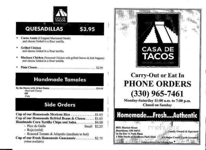 Casa De Tacos - Boardman, OH menu_pic