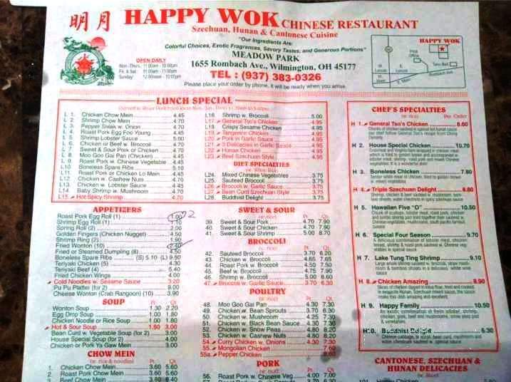 Happy Wok Chinese Restaurant - Wilmington, OH menu_pic