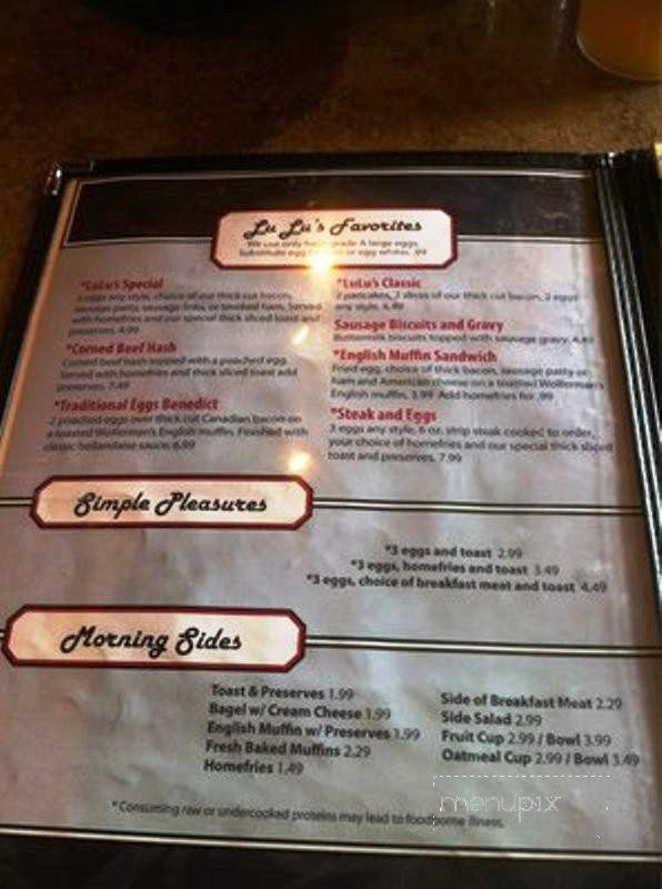 Online Menu of LuLu's Diner, Lima, OH