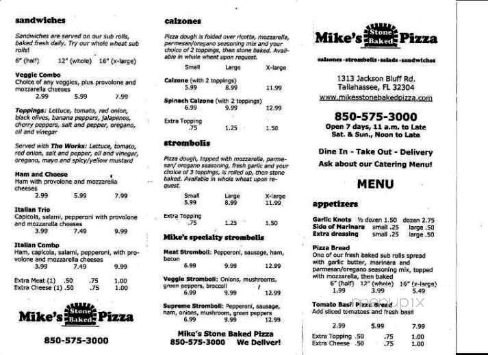 Mike's Stone baked pizza - Tallahassee, FL menu_pic