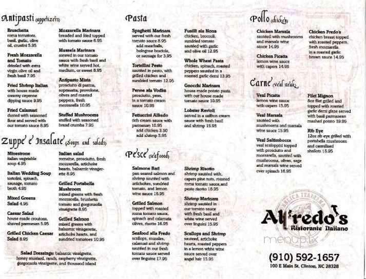 Alfredo's - Clinton, NC menu_pic