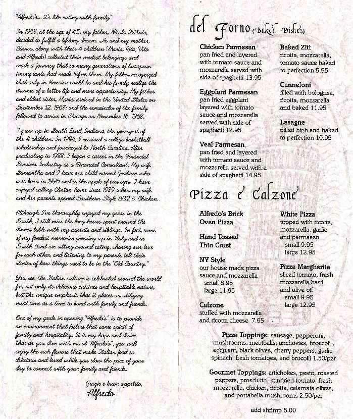 Alfredo's - Clinton, NC menu_pic