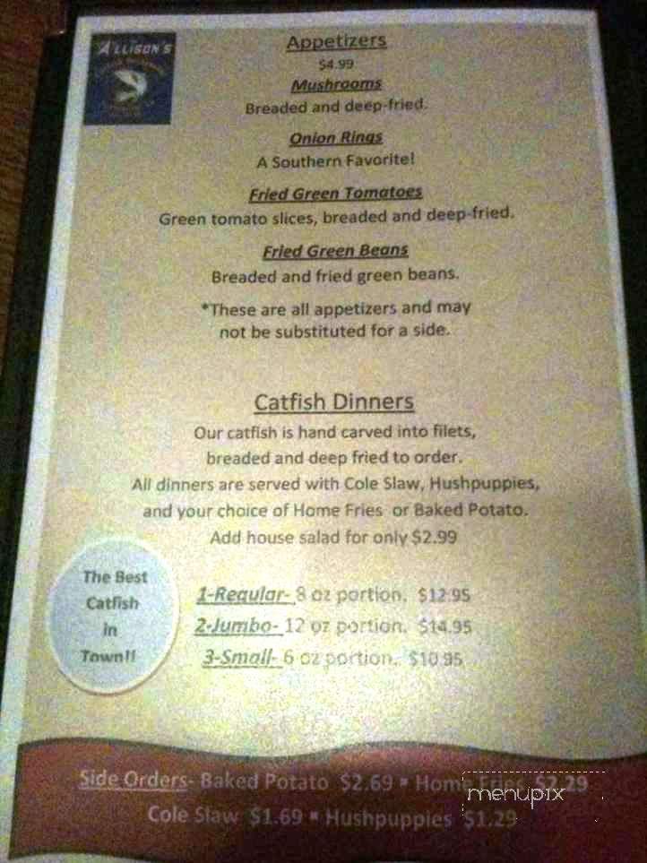 Allison Catfish Farm & Restaurant - Friendsville, TN menu_pic