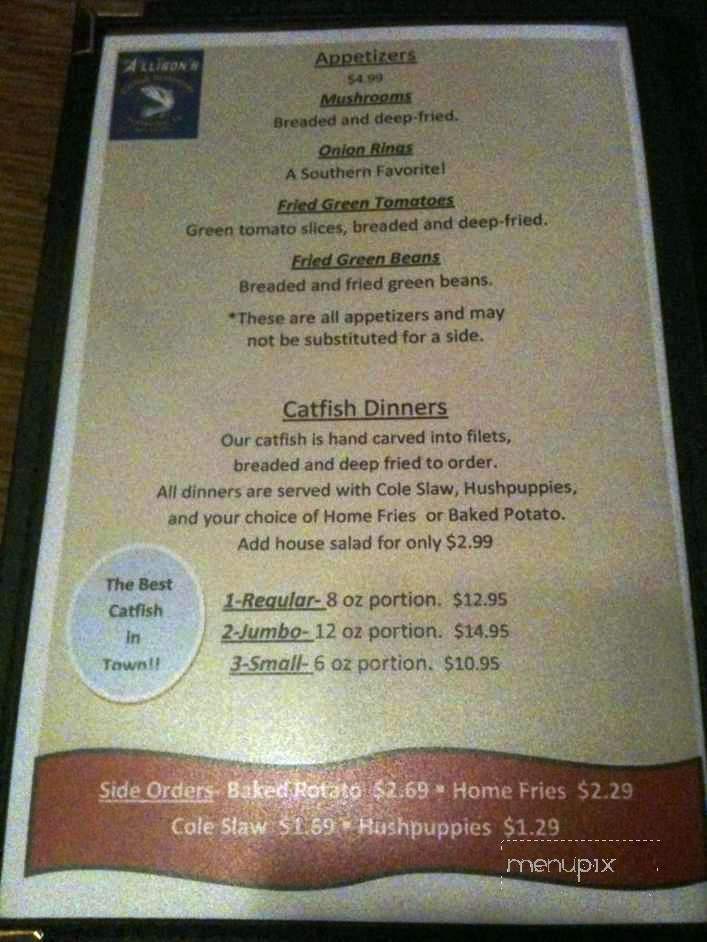 Allison Catfish Farm & Restaurant - Friendsville, TN menu_pic
