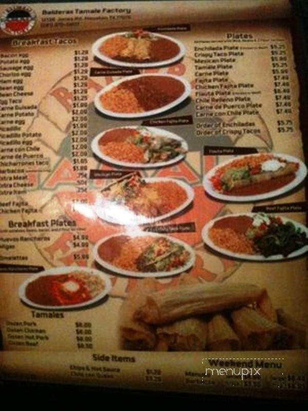 Balderas Tamale Factory - Houston, TX menu_pic