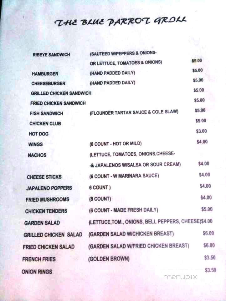 Blue Parrot - Mooresville, NC menu_pic