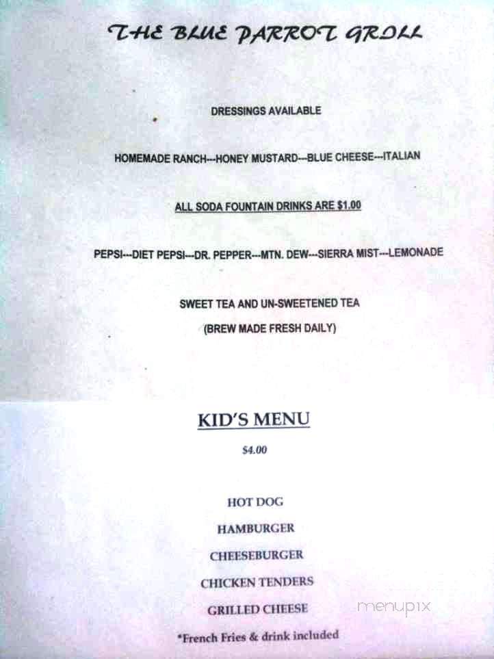 Blue Parrot - Mooresville, NC menu_pic