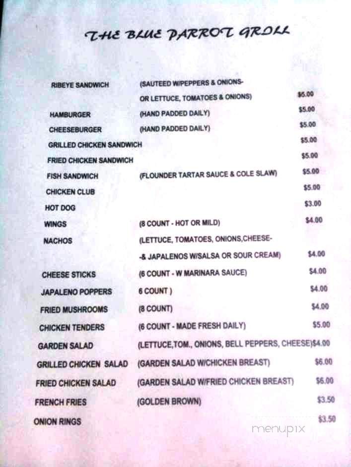 Blue Parrot - Mooresville, NC menu_pic