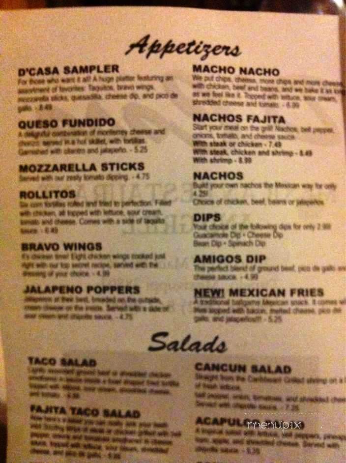 D'Casa - Tupelo, MS menu_pic
