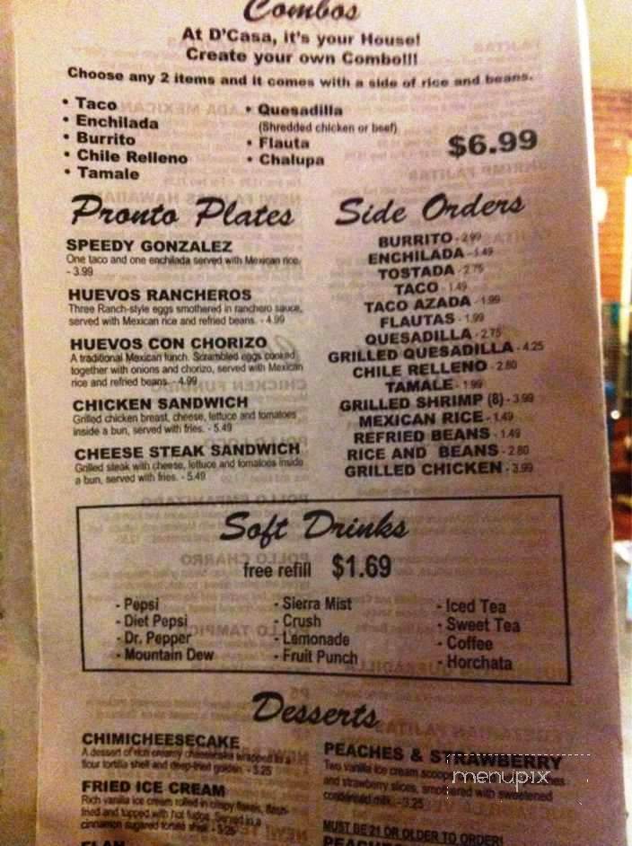D'Casa - Tupelo, MS menu_pic