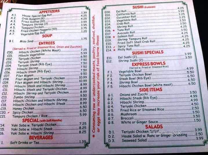 Hibachi Express Japanese - Roanoke, VA menu_pic