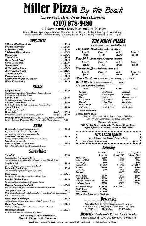 Miller Pizza - Michigan City, IN menu_pic