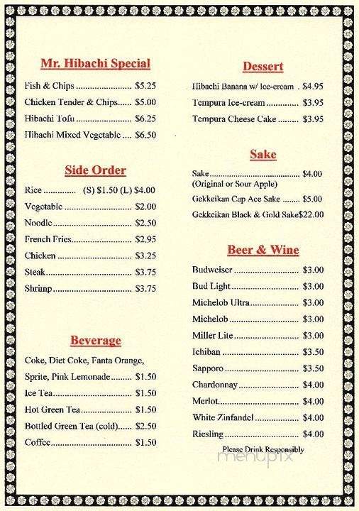 Mr Hibachi - Moncks Corner, SC menu_pic