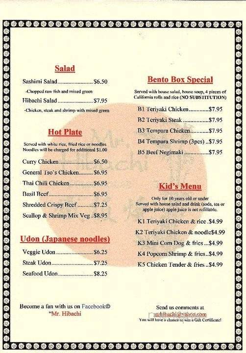 Mr Hibachi - Moncks Corner, SC menu_pic