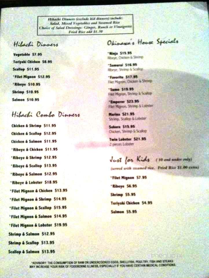 Okinawa Hibachi & Sushi - Cartersville, GA menu_pic