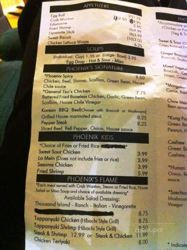 Phoenix Asian Diner - Shawnee, OK menu_pic
