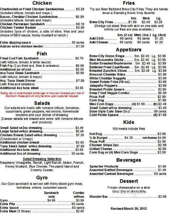 Standing Room Only - Kenosha, WI menu_pic