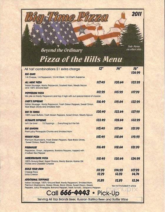 Big Time Pizza - Keystone, SD menu_pic