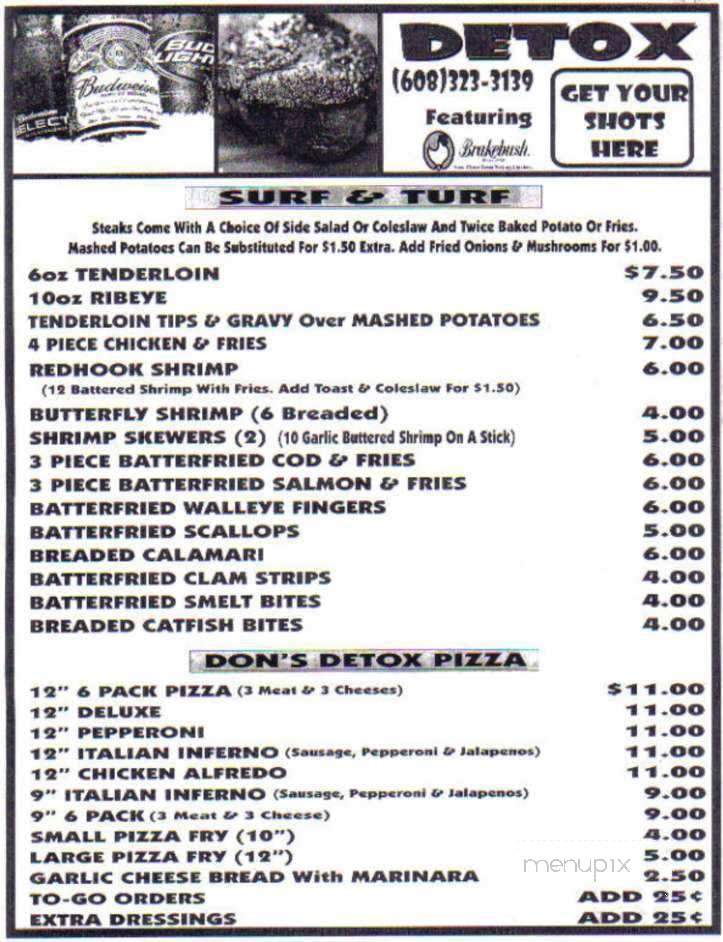 DETOX Bar and Grill - Arcadia, WI menu_pic