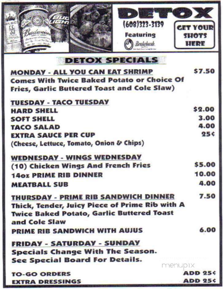 DETOX Bar and Grill - Arcadia, WI menu_pic
