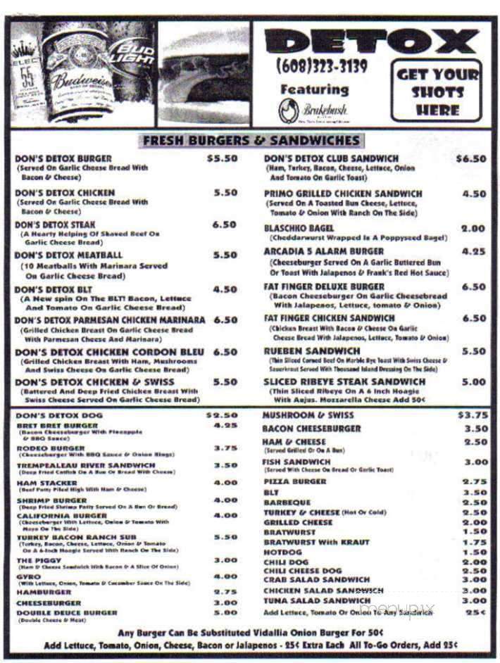 DETOX Bar and Grill - Arcadia, WI menu_pic