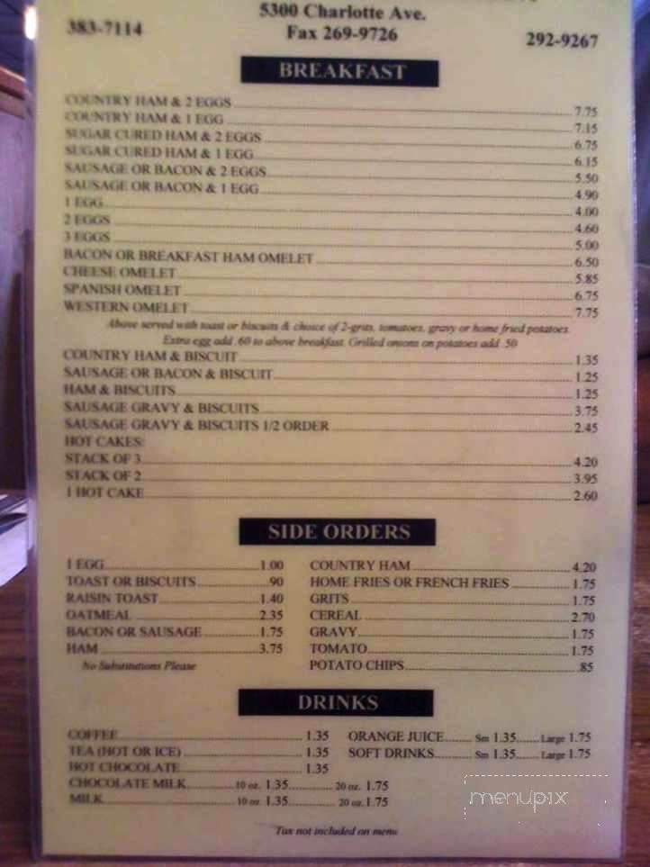 Wendell Smith Restaurant - Nashville, TN menu_pic