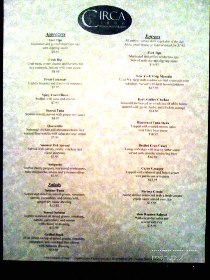 Circa 1800 - Fayetteville, NC menu_pic