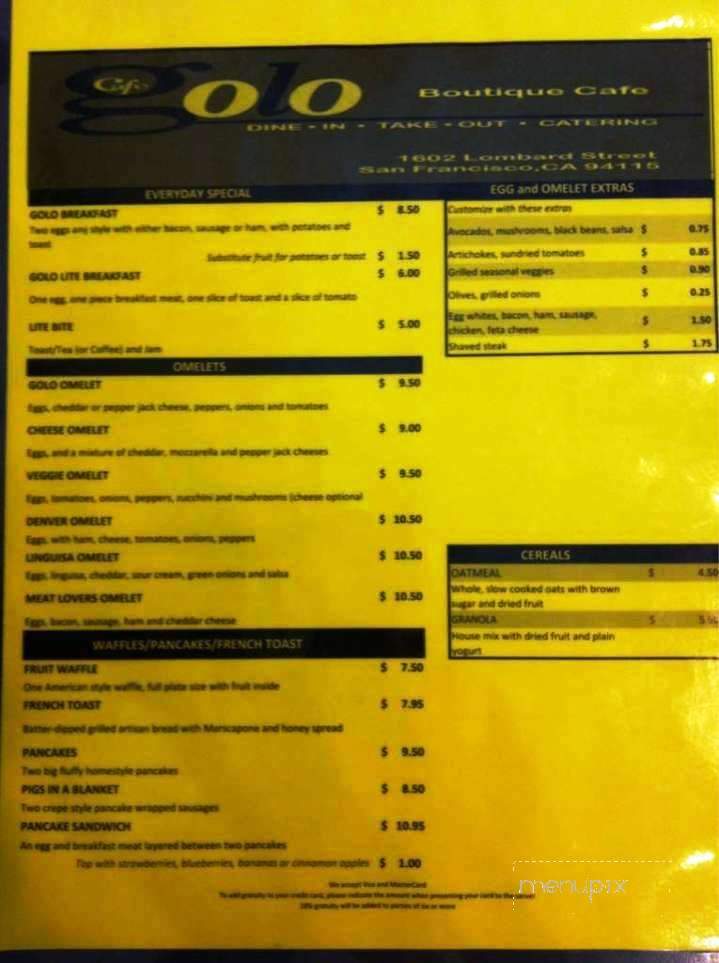Cafe Golo - San Francisco, CA menu_pic