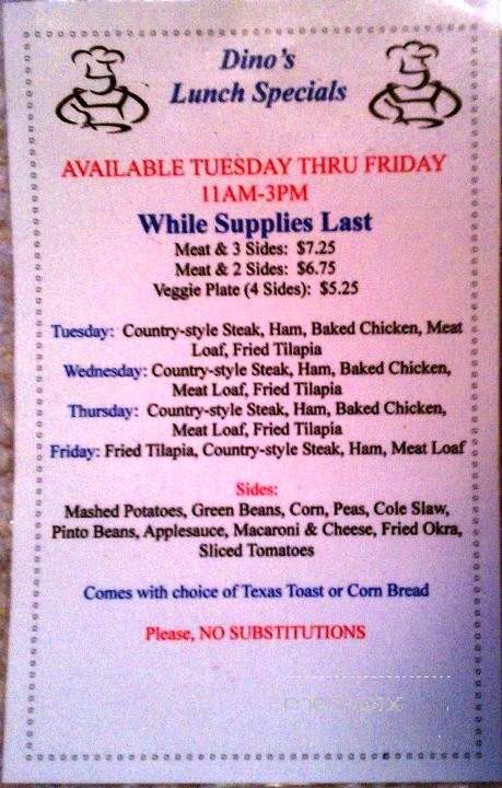 Dino's Restaurant - Elizabethton, TN menu_pic