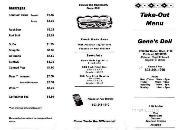 Gene's Deli - Portland, OR menu_pic