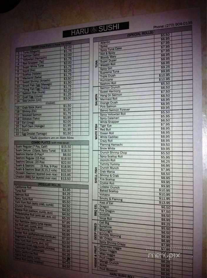 Haru Sushi - Bowling Green, KY menu_pic