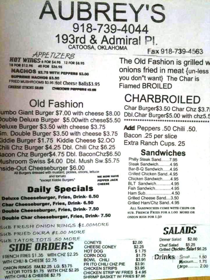 Aubrey's Hamburgers - Catoosa, OK menu_pic