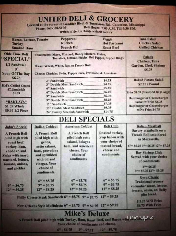 United Deli & Grocery - Columbus, MS menu_pic