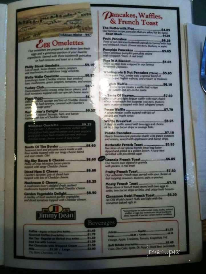 Clarette's Restaurant - Walla Walla, WA menu_pic