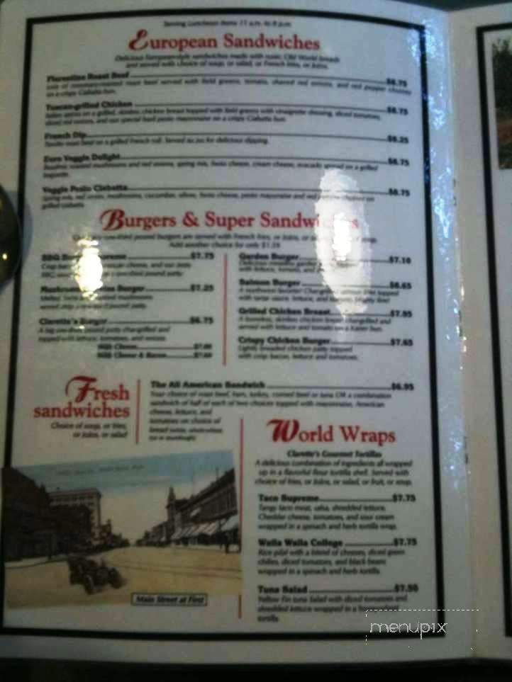 Clarette's Restaurant - Walla Walla, WA menu_pic