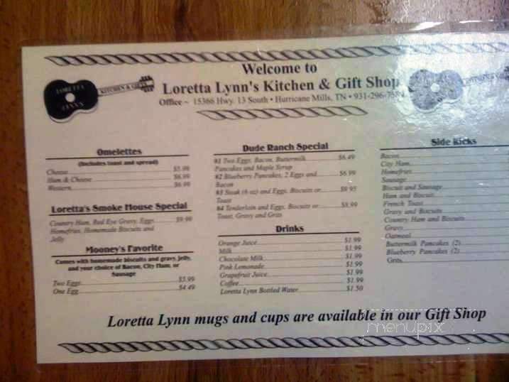 Loretta Lynn's Kitchen - Hurricane Mills, TN menu_pic
