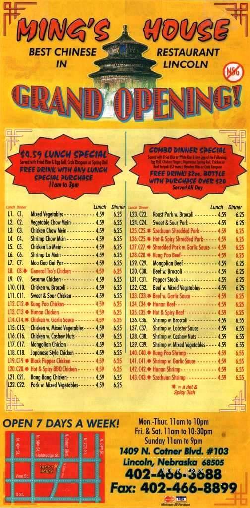 Ming's House - Lincoln, NE menu_pic