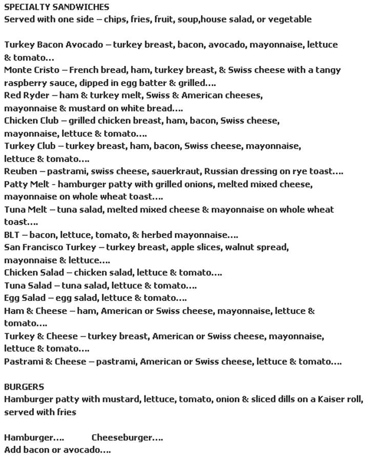 Whistle Hill Cafe - Weatherford, TX menu_pic